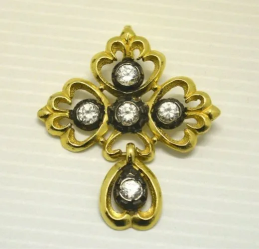 - CROIX REGIONALE ARGENT VERMEIL ET BRILLANTS MINERVE CROIX NORMANDE ST ESPRIT D