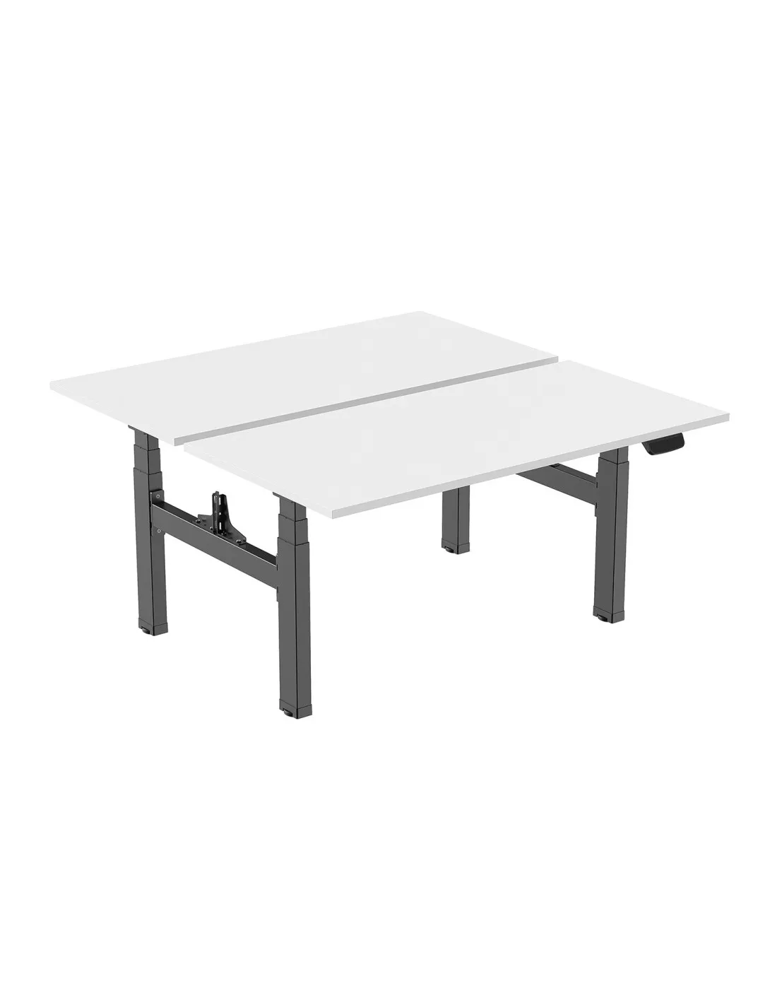 Double bureau motorisé assis-debout 120x75cm Plateaux blancs/Pied noir