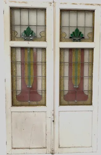 Double portes de séparation en vitrail Art Déco XX siècle