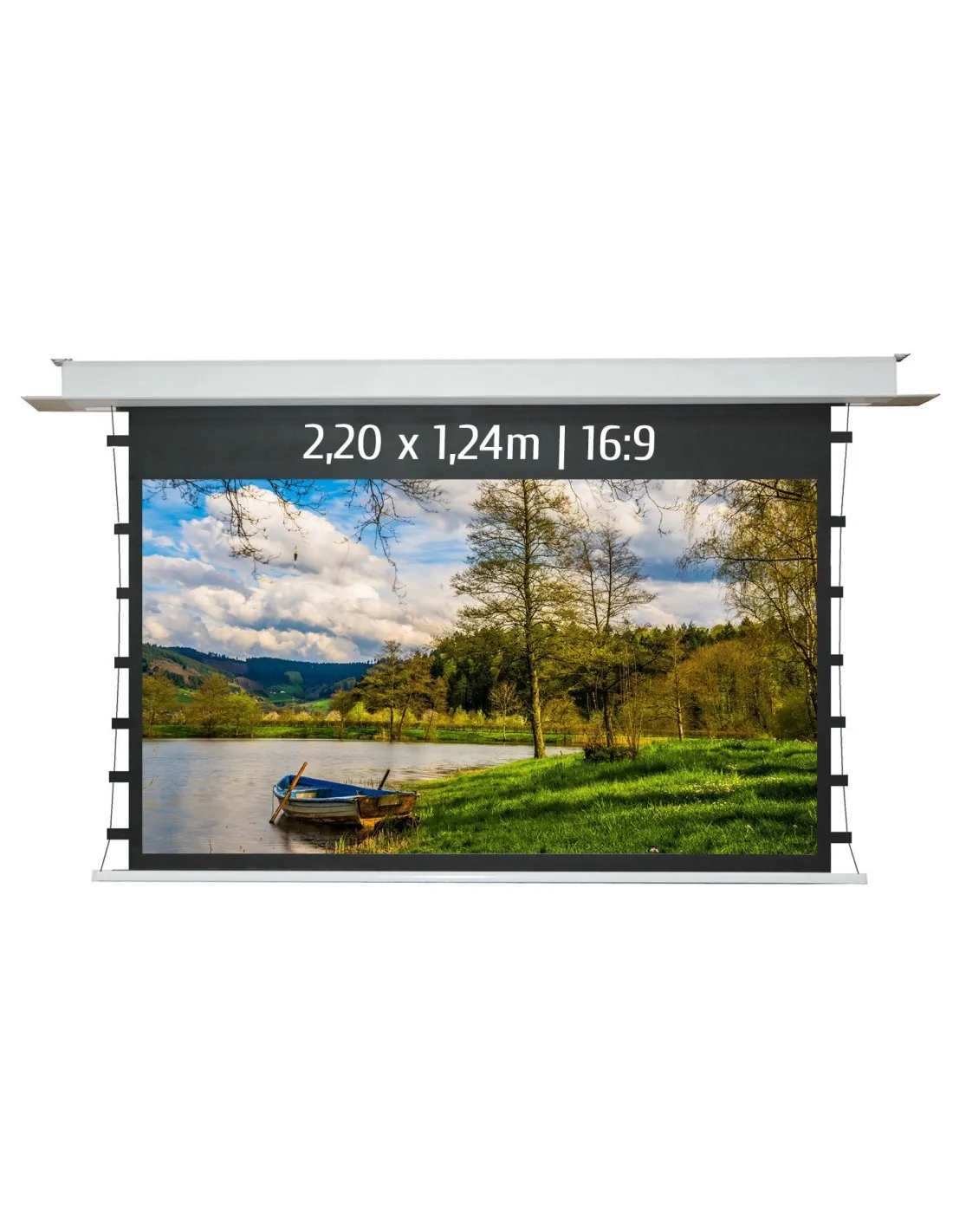 Ecran de projection motorisé encastrable tensionné 2,20x1,24m 16:9 Wi-Fi