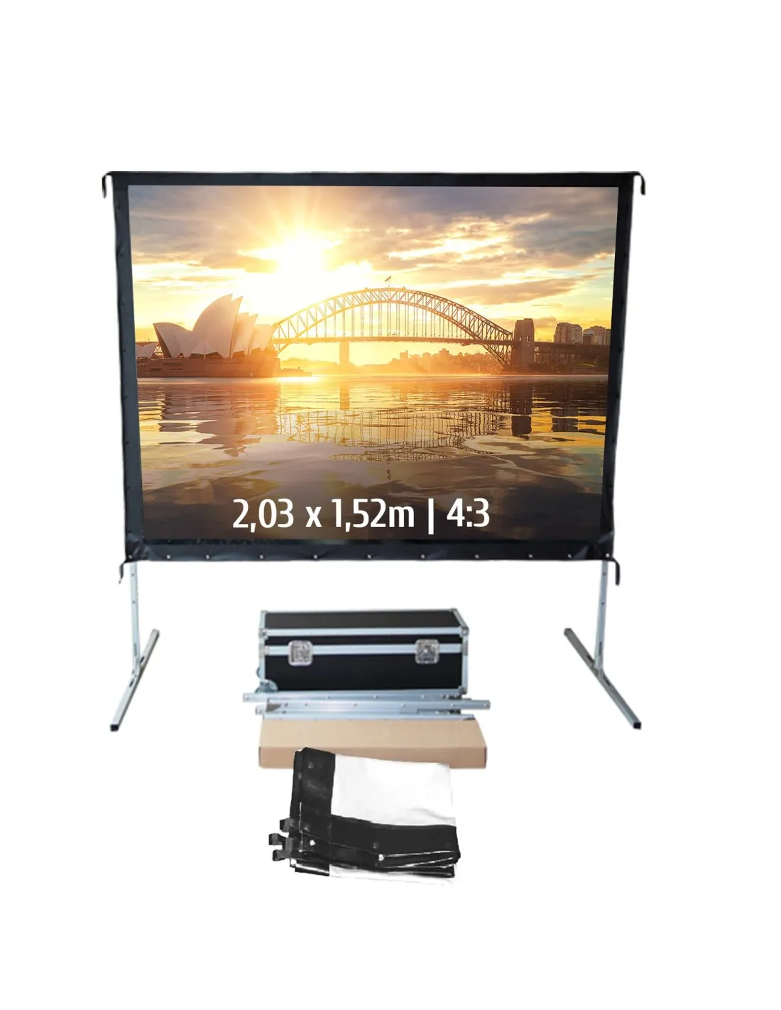 Ecran de projection valise 2,03x1,52m 4:3 Toile Avant