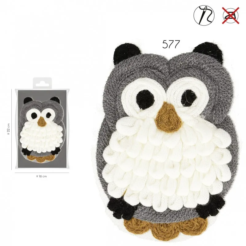 Ecusson hibou laine - Gris
