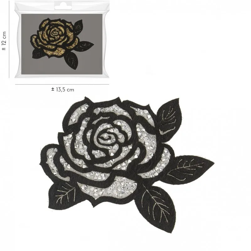 Ecusson rose strass 8,5 x 7 cm - Argent