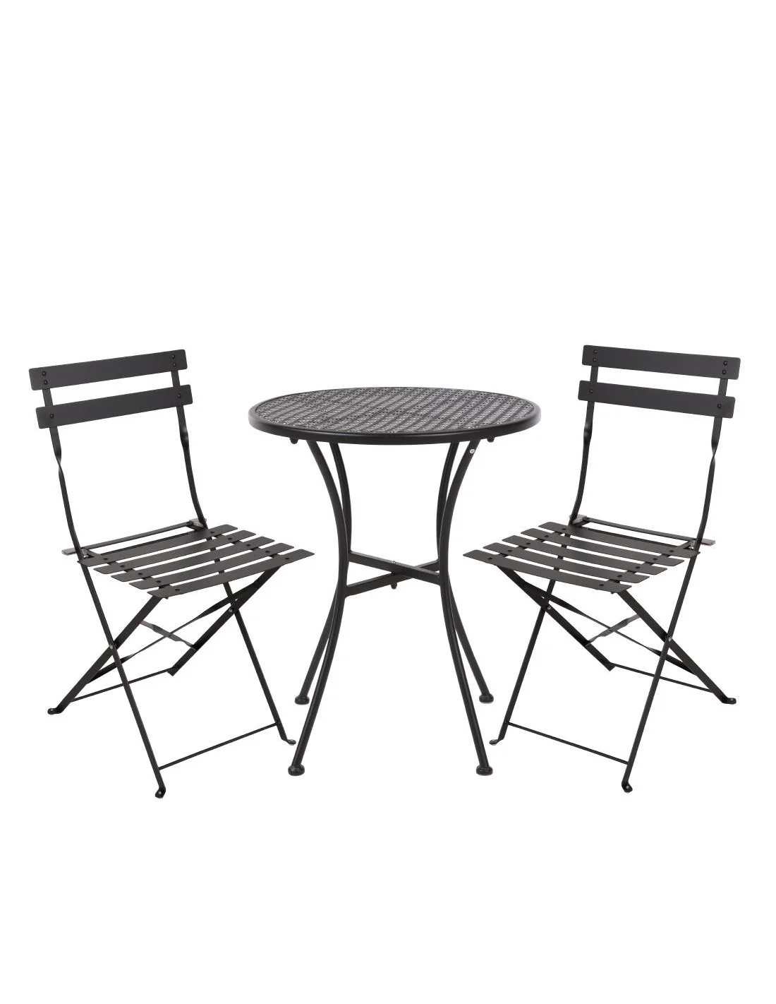Ensemble table et 2 chaises pliantes d'extérieur en acier noir Bolero