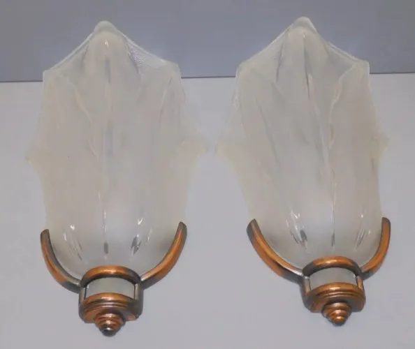 -EXCEPTIONNELLE PAIRE D'APPLIQUES ART DECO signées EZAN France & Métal Cuivré D