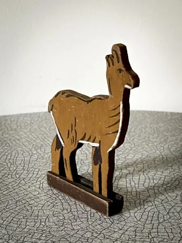 Figurine en bois peint, animaux de France, Chamois ou chevreuil, jouet ancien