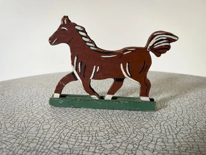 Figurine en bois peint, animaux de la ferme, Cheval, jouet ancien français