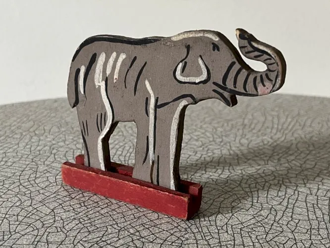 Figurine en bois peint, animaux sauvages, Éléphant, jouet ancien français