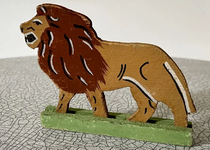 Figurine en bois peint, animaux sauvages, Lion, jouet ancien français