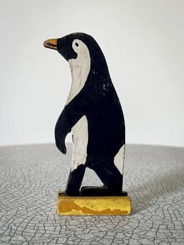 Figurine en bois peint, animaux sauvages, Manchot, jouet ancien français