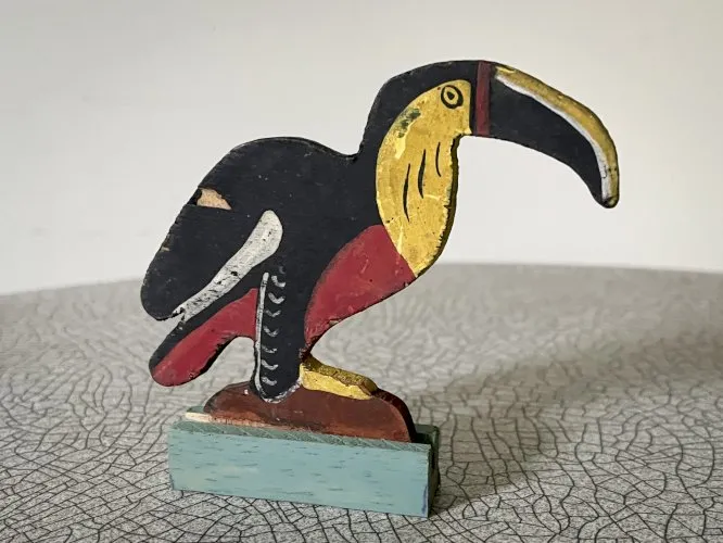 Figurine en bois peint, animaux sauvages, Toucan, jouet ancien français