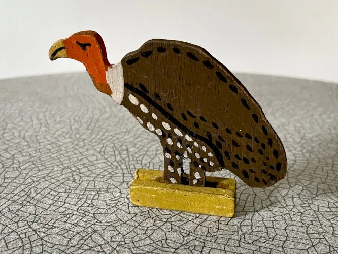 Figurine en bois peint, animaux sauvages, Vautour, jouet ancien français