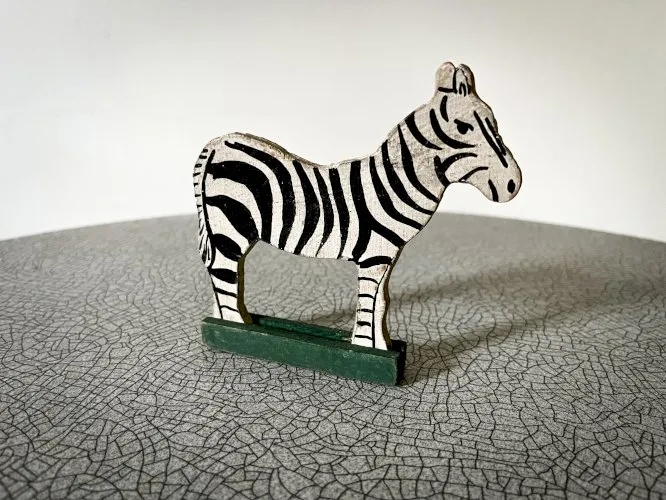 Figurine en bois peint, animaux sauvages, Zèbre, jouet ancien français