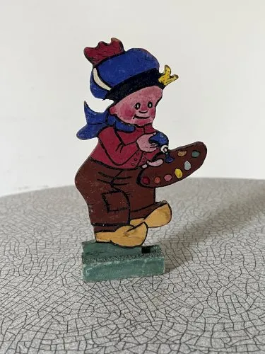 Figurine en bois peint, artiste peintre, jouet ancien français Années 50