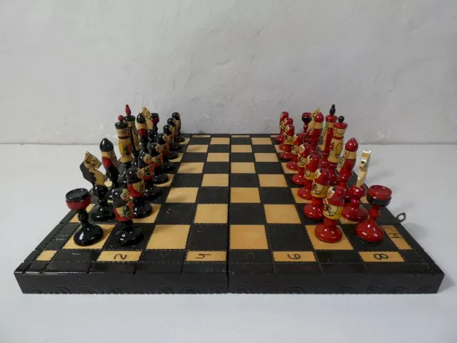 Folk Art jeu d'échec Khokhloma Matriochka complet TBE