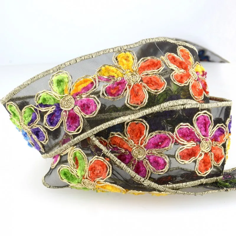 Galon brodé fleurs Multicolor -