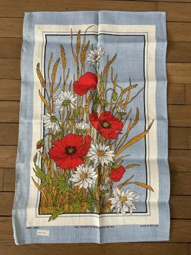 Grand torchon vintage en lin neuf 47 cm x 74 cm