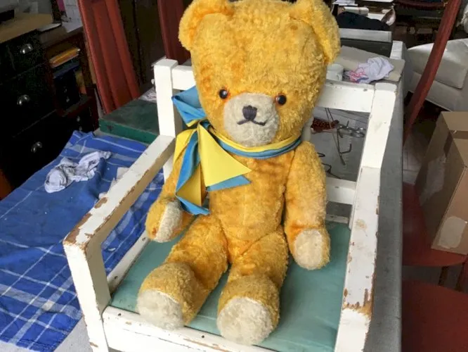 Joli OURS EN PELUCHE ancien INT PAILLE MEMBRES ARTICULÉS TEDDY Ht 40 cm bel état