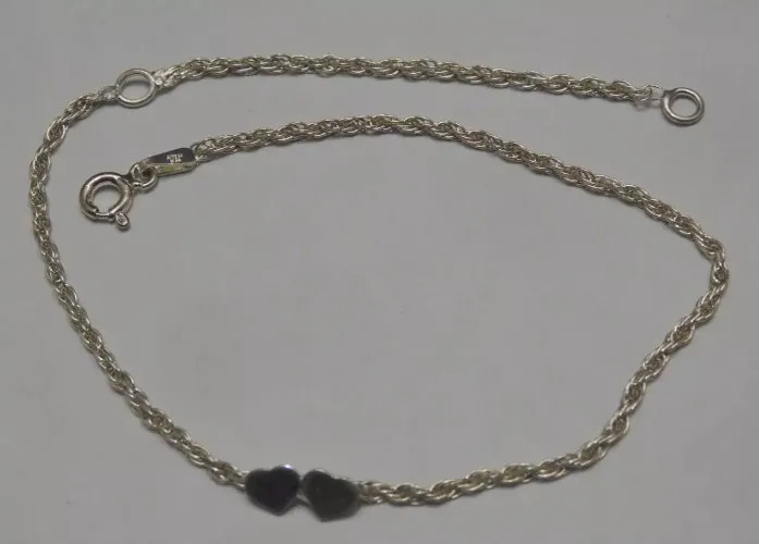 -JOLI PETIT BRACELET avec 2 petits Coeurs Poinçon 925 italy 1 Trèfle & OBB  D