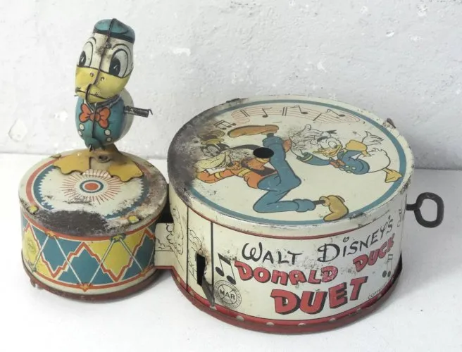 Jouet Mécanique à clé Walt Disney's Donal Duck Duet 1946 à restaurer incomplet
