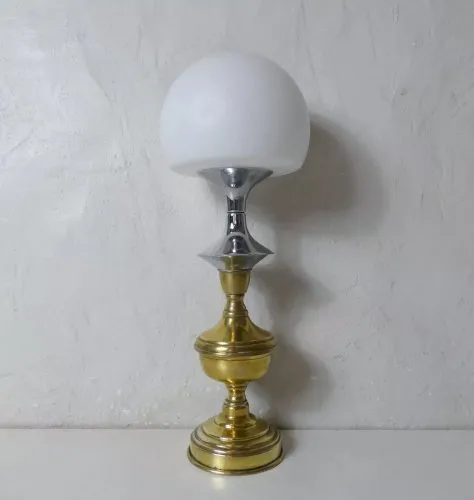 lampe design space age champignon argent laiton pate de verre vintage