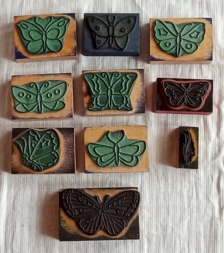 Lot 10 Anciens Tampons Encreur Papillon École Pedagogie Ancienne Écoliers