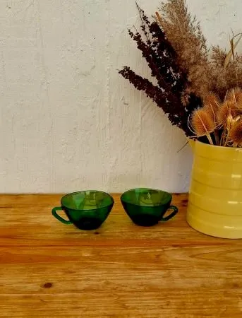 Lot de 2 grandes tasses Vereco verte vintage
