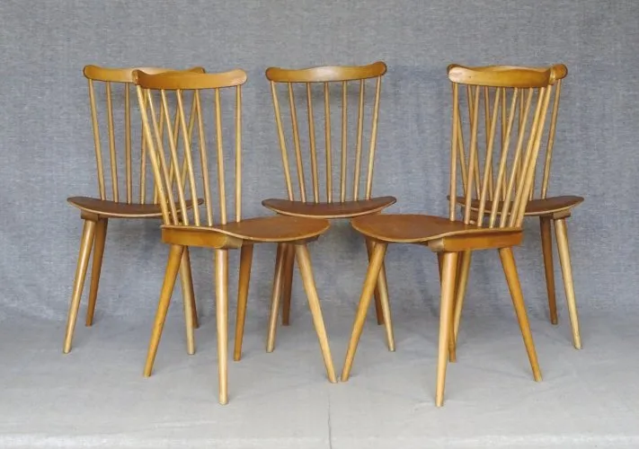 Lot de 5 chaises Baumann Menuet N°841 - 1968 - Scandinave -