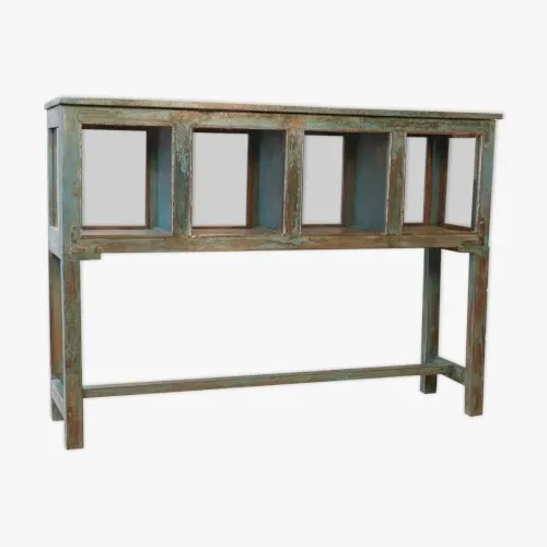 Meuble de marchand de légumineux en teck birman patine verte