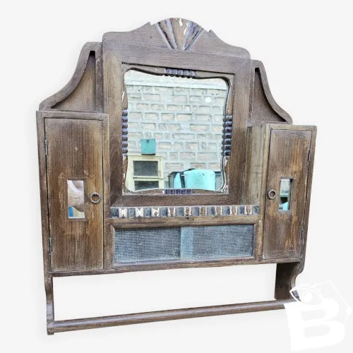 Miroir - étagère de barbier art déco en teck birman