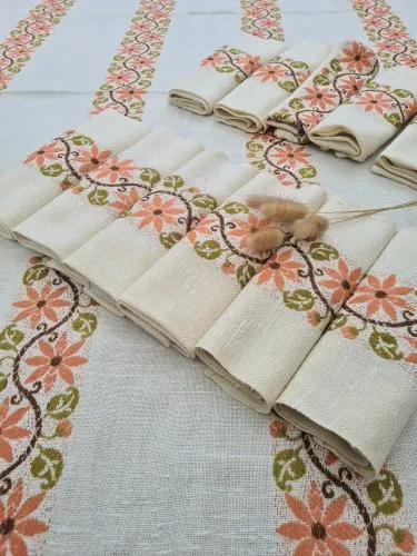 Nappe et serviettes 12 couverts vintages made in France