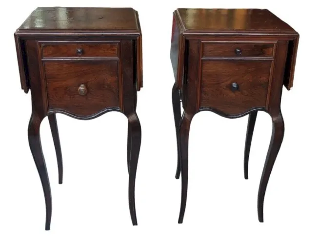 Paire Chevet Table De Nuit à abattants Ancien style Louis XV/Palissandre 19 Ème