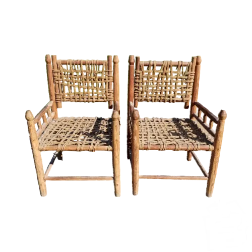 Paire de Fauteuils Bois et Cordes de Style Audoux Minet