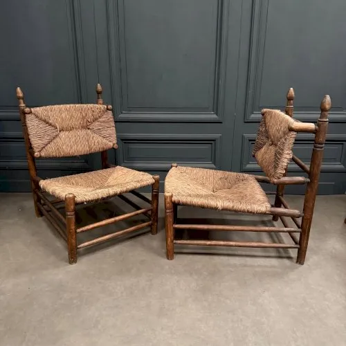 Paire de fauteuils en paille XXe dans le goût de Charles Dudouyt L9053
