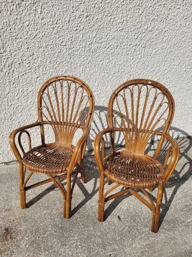 PAIRE DE FAUTEUILS EN ROTIN 1960-1970