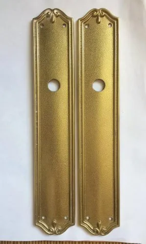 paire de plaques de proprete en laiton massif decor fleur de lys