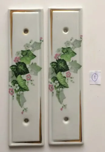 Paire de plaques de proprete en porcelaine de Limoges decor floral vegetal n° 1