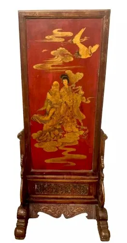 Paravent double face en bois et panneau peint XX siècle