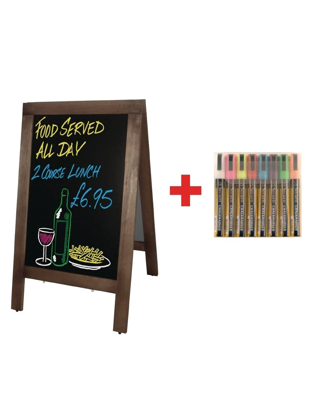 Petit panneau de trottoir Olympia et lot de marqueurs Securit offert