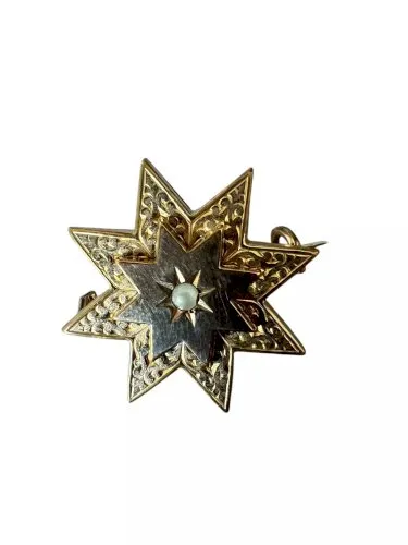 Petite broche 1900 étoile perle fine plaqué or vintage ancien unisexe