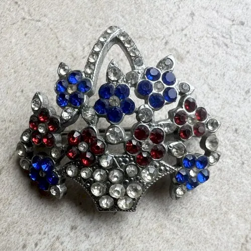 Petite broche 1930 Panier Strass ancien unisexe Antique Collection Vintage