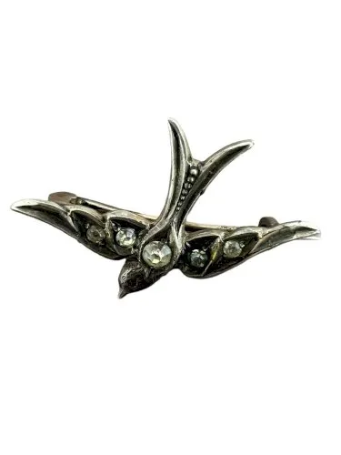 Petite Broche Hirondelle Argent Massif 1900 Unisexe Vintage Revers De Veste