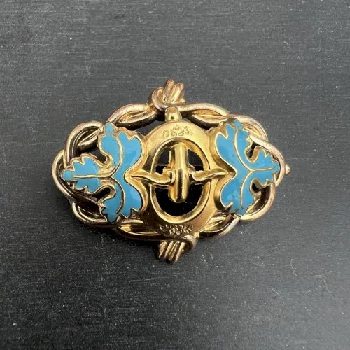 Petite Broche Napoléon Ill plaqué or Émaillé Vintage, ancien Collection Unisex