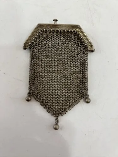 Petite minaudière sac maille métal argenté, Porte Monnaie Maille Ancien