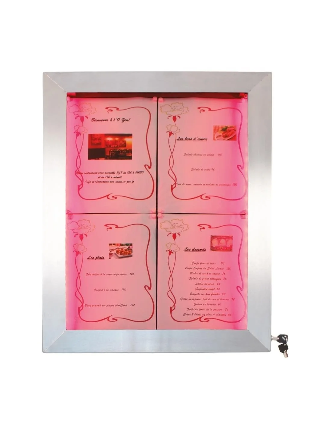 Porte-menu mural à LED couleurs en inox Securit 4xA4