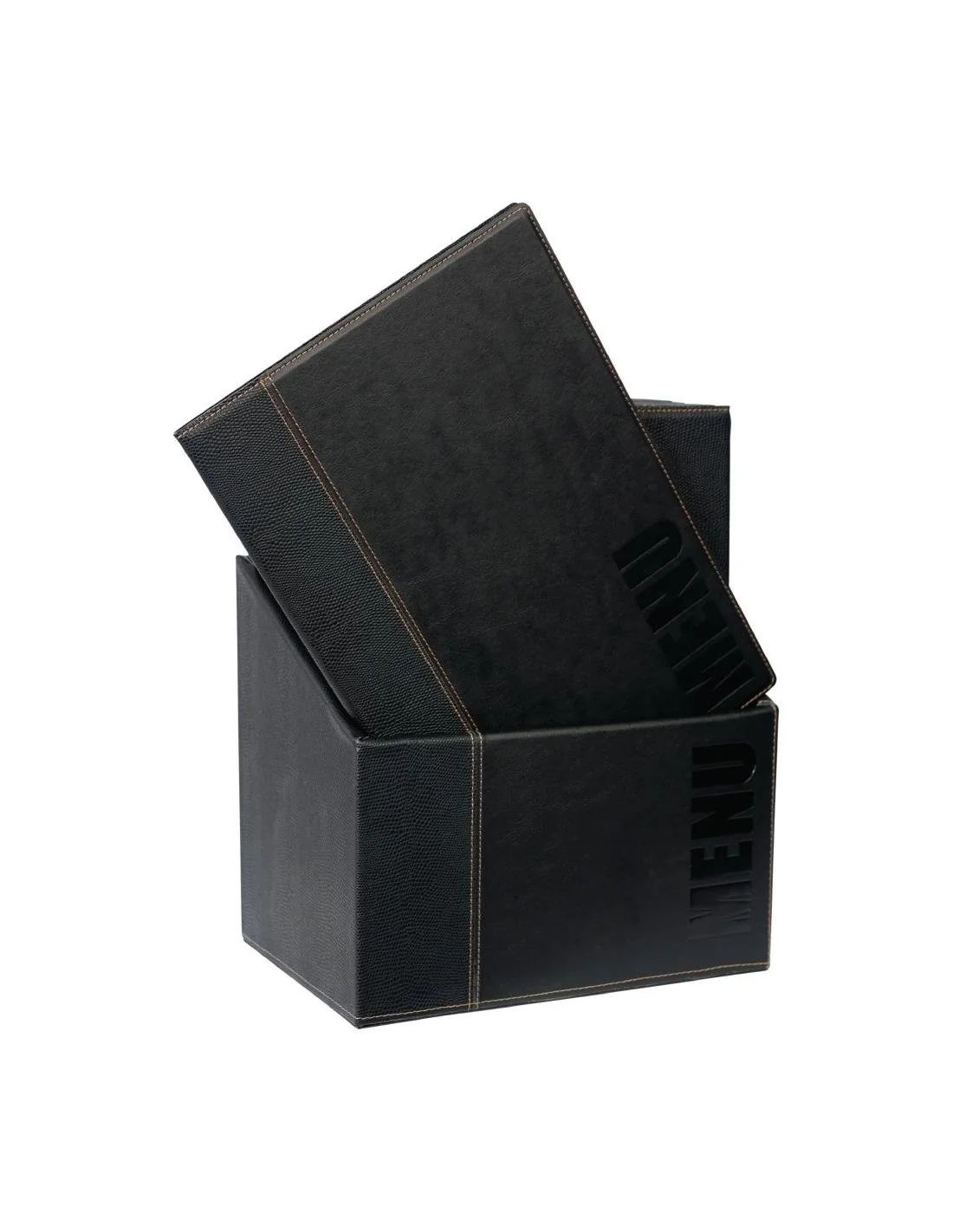 Porte-menus contemporains A4 noirs avec boîte de rangement (lot de 20)