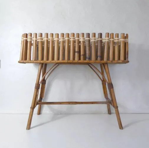 porte plante en rotin jardinière vintage