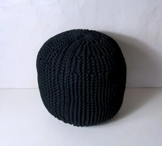 Pouf rond tressé macramé bleu marine