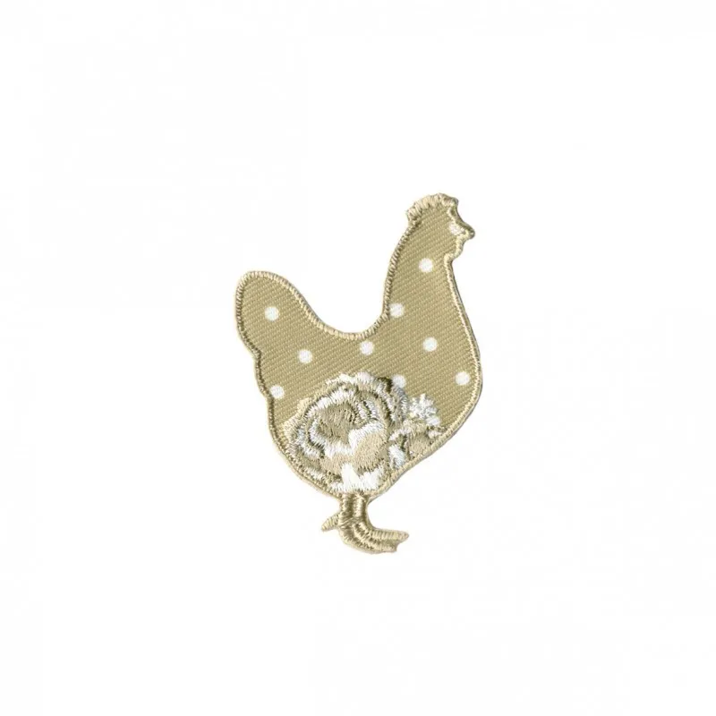 Poules fleuries 3x3,5cm - Fond beige