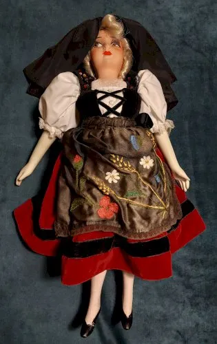 Poupée de salon de boudoir alsacienne années 50 48 cm